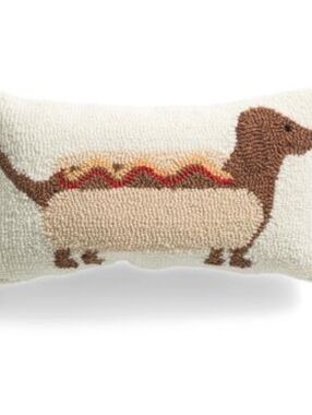💛▪️Peking handicraft ▪️Dachshund Hot Dog Hooked Accent Pillow